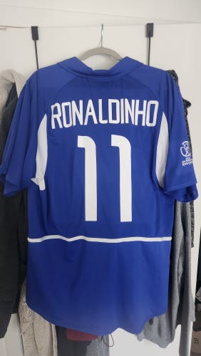 2002 World Cup #11 Ronaldinho Away Jersey - Mens XL