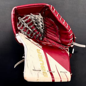 Crimson/White Bauer Supreme Ultrasonic Senior Goalie Glove Regular (Used)