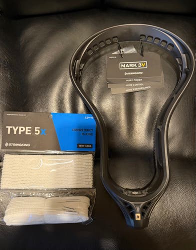 Stringking MARK 3V Lacrosse Head BLACK, with Stringking 5x semi hard mesh kit valued at $39.99!!