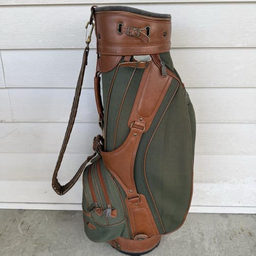 Vintage Knight Golf Bag Faux Leather Brown Green 6 Way Dividers