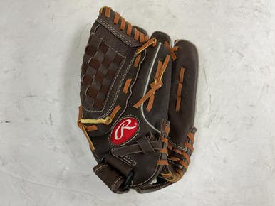 Used Rawlings FP120 RH Throw Fastpitch Gloves Brown 12" 11855-S000200441
