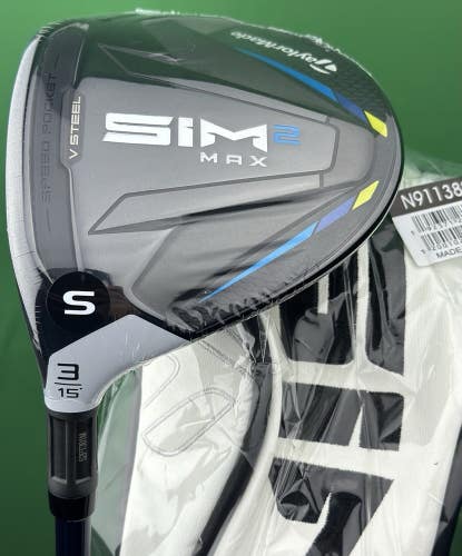 TaylorMade SIM2 MAX Fairway 3-Wood LEFT Hand 3W 15* Stiff Ventus Blue LH NEW