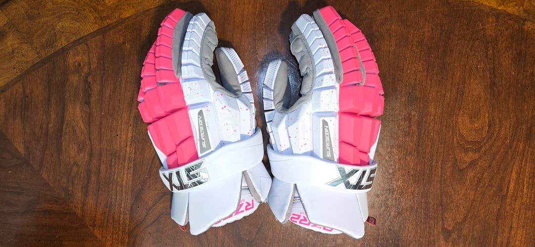 Men's STX Surgeon RZR2 Lacrosse Gloves - Neon Pink Splatter