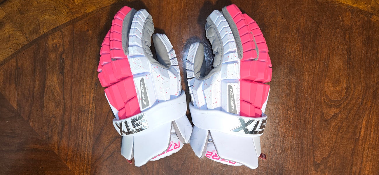 Men's STX Surgeon RZR2 Lacrosse Gloves - Neon Pink Splatter