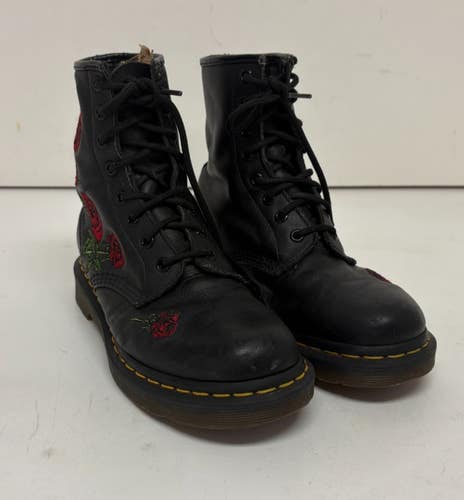 Dr. Martens 1460 Vonda Black Leather Rose Embroidered 8-Hole Boots US 7 EU 38
