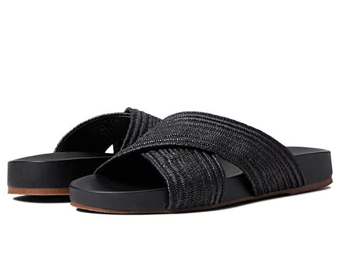 Kaanas Miri Sandals Women's US 5 Black Crossover Elastic Braided Slide KHD1350
