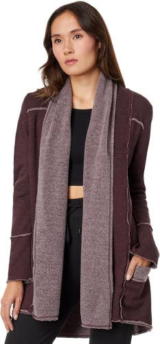 Hard Tail Sherpa Slouchy Cardigan Sweater Women Medium Red Plum Pullover ERK1181