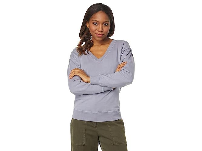 Mododoc Sweatshirt Women's Large Slate Gray Long Sleeve V-Neck Pullover JDM1055