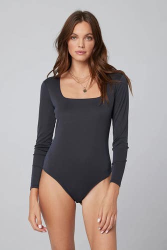 Saltwater Luxe Bodysuit Women XS Black Long Sleeve Square Neck One-Piece ERK1121
