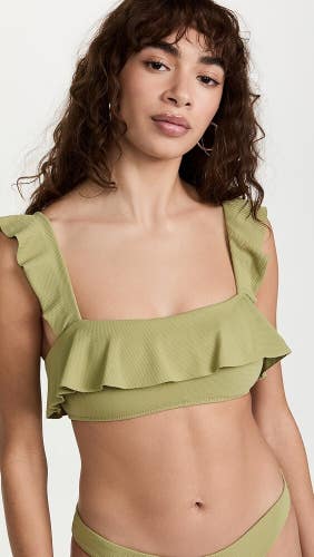 Eberjey Jane Bikini Top Women's XS Pear Green Stretch Ruffle Swimwear ERK1153