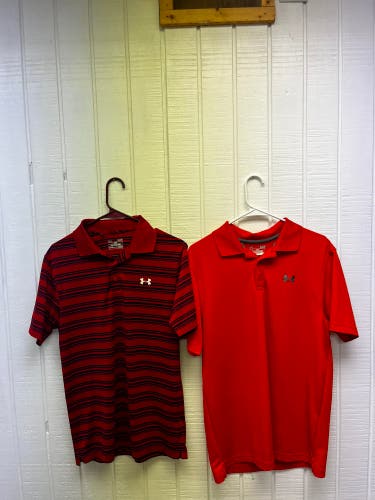 Under Armour Men’s Small Golf Polo Bundle of 2 SS Shirts Orange Red Activewear
