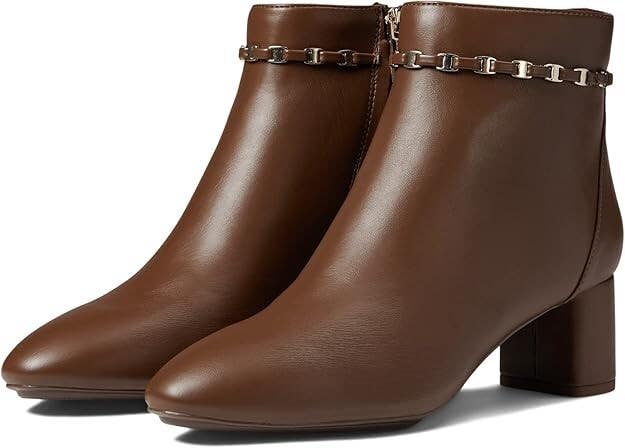 Anne Klein Kierra Boots Womens 7.5 Dark Brown Side Zip Block Heel Bootie JOBB319