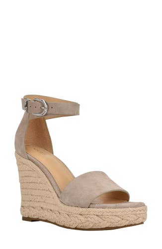 Guess Hidy Sandal Women's 9.5 Gray Suede Round Toe Wedge Heel Espadrille JOBB470