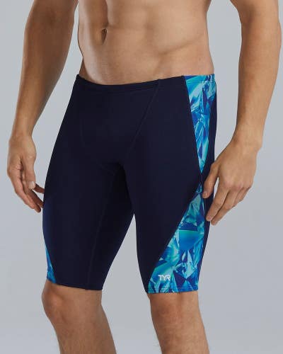 TYR Durafast Elite Men's 30 Blue Crystalized Blade Splice Jammer Swimsuit SRT256