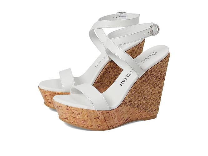 Stuart Weitzman 5050 Sandals Women's US 9.5 White Ankle Strap Wedge Heel KHD886