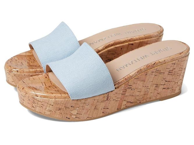 Stuart Weitzman Summer Wedge Sandal Women's 10 Blue Degrade Leather Slide KHD894