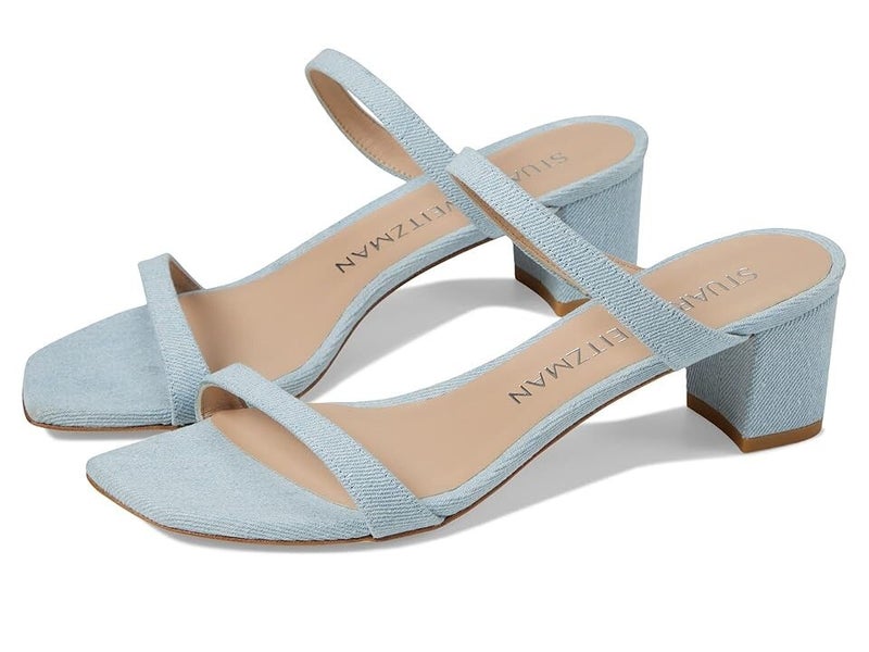 Stuart Weitzman Aleena 50 Sandal Women 5 Light Blue Square Toe Block Heel KHD861