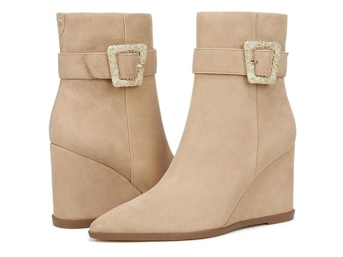 Sam Edelman Weslie I7768L1250 Boot Womens 9.5 Beige Leather Wedge Bootie JOBB472
