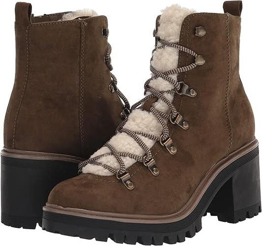 Esprit Flynn Boots Women US 7.5 Green Faux Suede Block Heel Ankle Bootie JOBB360