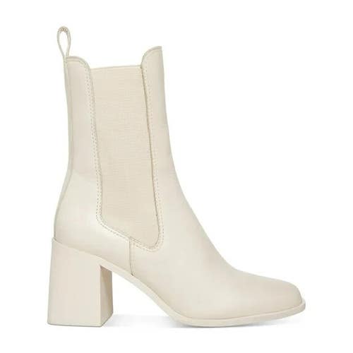 Steve Madden Boot Womens 9.5 Beige Leather Square Toe Block Heel Chelsea JOBB473