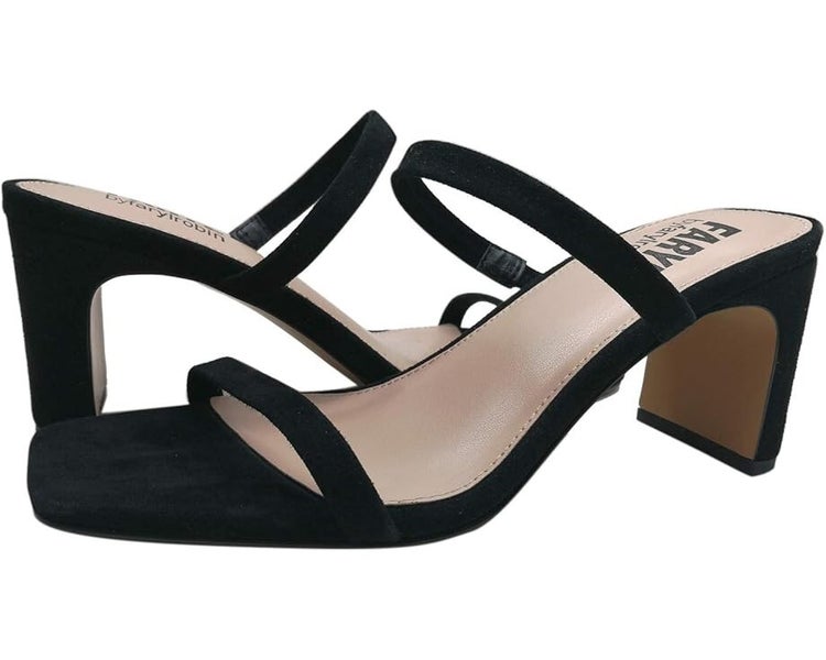 FARYL by Farylrobin Analisa Sandals Womens Black Suede Slip On Block Heel KHD863