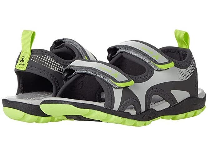 Kamik Seafront HK4256 Sandal Kids 2 Gray Green Adjustable Strap Strappy KHD768