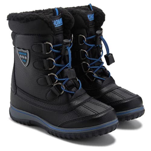 Tundra Alta Snow Boot Little Kid Black Blue Fleece Lined Mid Calf Boots KHD772