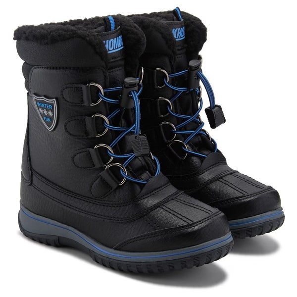 Tundra Alta Snow Boot Little Kid Black Blue Fleece Lined Mid Calf Boots KHD772