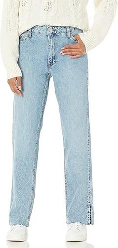 The Drop Jeans Womens 28 Blue Denim Stretch Side Slit Detail Straight Leg DDR092