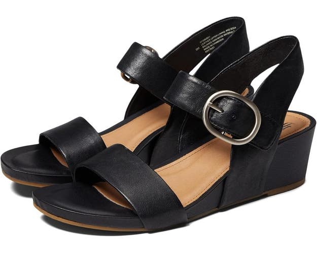 Sofft Vaya Sandals Women's 8.5 Black Leather Open Toe Wedge Heel Strappy RHS7891