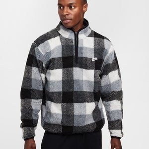 Nike Club Sweatshirt Men's S Black White Plaid Fleece Winterized 1/2 Zip DSGL79