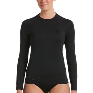 Nike Essentials Rash Guard Women's S Black UPF 40+ Long Sleeve Swimwear DSGL178