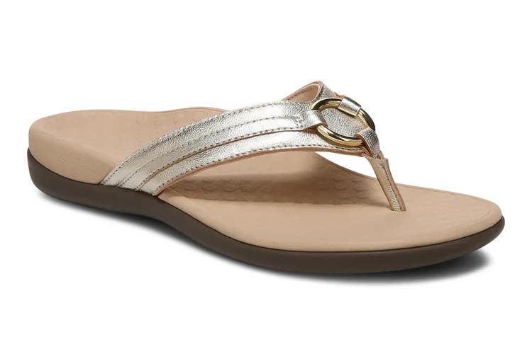 Vionic Tide Aloe Flip Flop Women's US 7 Champagne Leather Sandals VER1613
