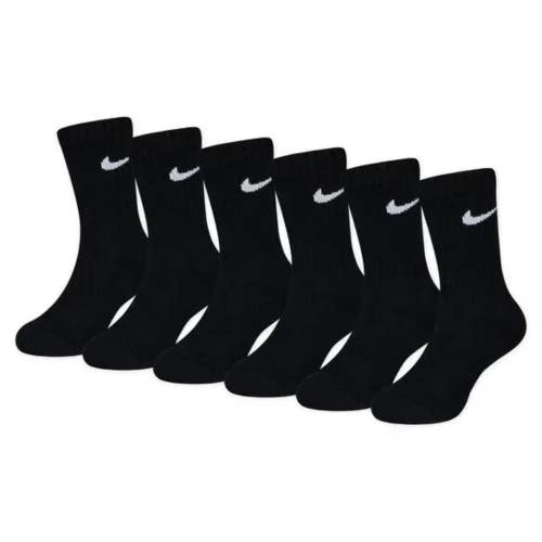 Nike Dri-FIT Performance Basics UN0019-023 Kids Black Crew Socks 6 Pack DSGL37