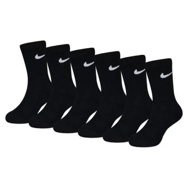 Nike Dri-FIT Performance Basics UN0019-023 Kids Black Crew Socks 6 Pack DSGL37