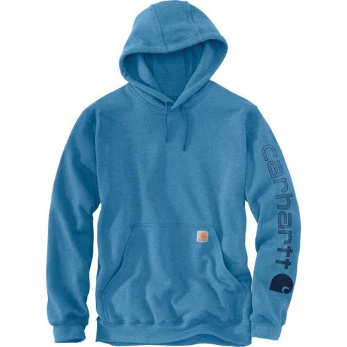Carhartt Hoodie Men Blue Heather Graphic Loose Fit Midweight Logo Sleeve JAX1151