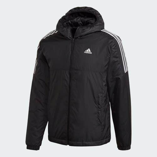 Adidas Essentials Jacket Men's Black 3-Stripes Insulated Full Zip Hooded JAX1146