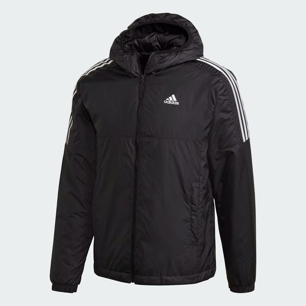 Adidas Essentials Jacket Men's Black 3-Stripes Insulated Full Zip Hooded JAX1146