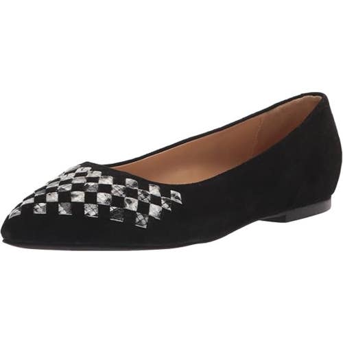 Trotters Estee Flats Women's US 10.5WW Black Suede Snake Print Slip On VER1556