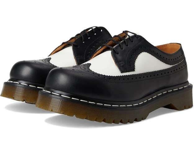 Dr. Martens 3989 Brogue Boots Men's 8 Black White Leather Wingtip Shoes VER1522