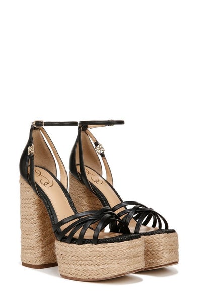 Sam Edelman Kade I9528L5002 Sandals Womens US 8 Black Leather Espadrille VER1533