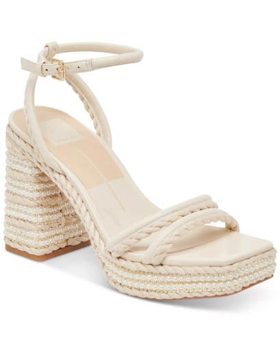 Dolce Vita Agnes Pearl Sandals Women's 8.5 Ivory Ankle Strap Block Heel VER1545