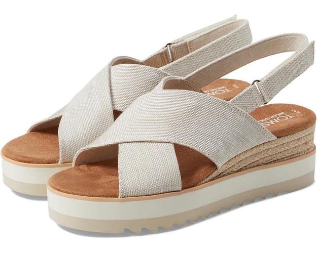 Toms Diana Crossover Sandals Women's 6.5 Natural Ankle Strap Wedge Heel VER1542