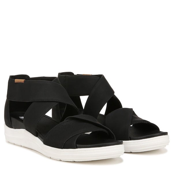 Dr. Scholl's Time Off Fun Sandals Women 8 Black Faux Leather Ankle Strap VER1565