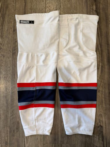 CCM EDGE CUSTOM HOCKEY SOCKS HARTFORD WOLFPACK WHITE PRO STOCK AHL LARGE SIZE NEW(12735)