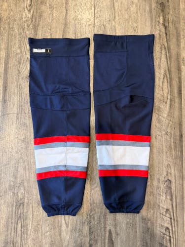 CCM EDGE CUSTOM HOCKEY SOCKS HARTFORD WOLFPACK NAVY PRO STOCK AHL LARGE SIZE NEW(12735)