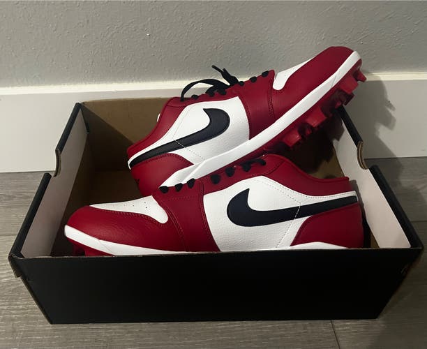 Pristine New Nike Air Jordan Low Top Baseball Cleats Size 13 Red White and Black Colorway