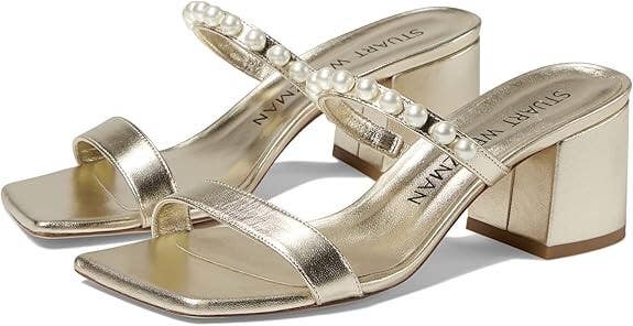 Stuart Weitzman Goldie 60 Sandals Women's US 6 Gold Square Toe Block Heel KHD851