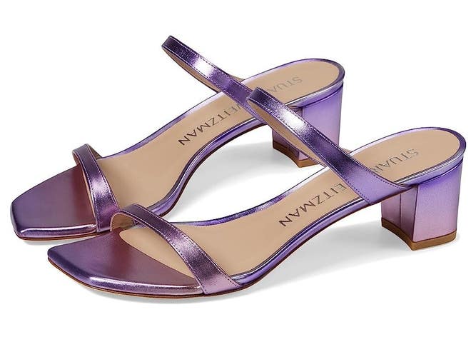 Stuart Weitzman Aleena 50 Sandal Women's 6.5 Purple Square Toe Block Heel KHD843