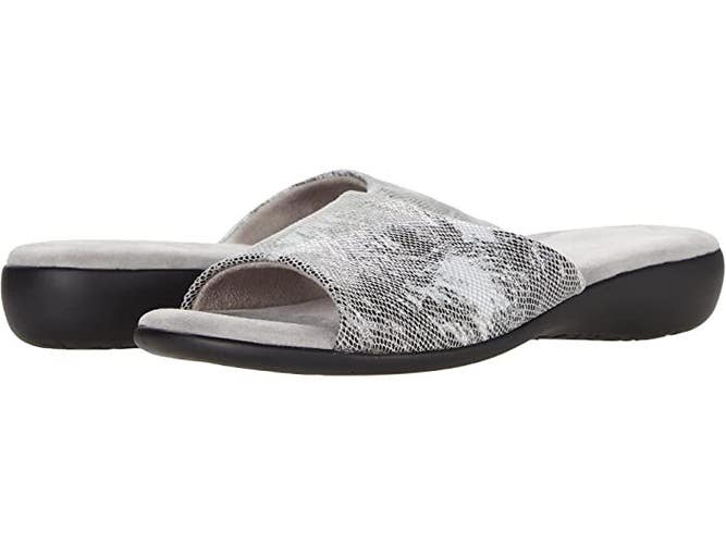 David Tate Fran Slide Women's 10 Grey Snake Print Leather Slip On Sandal KHD817
